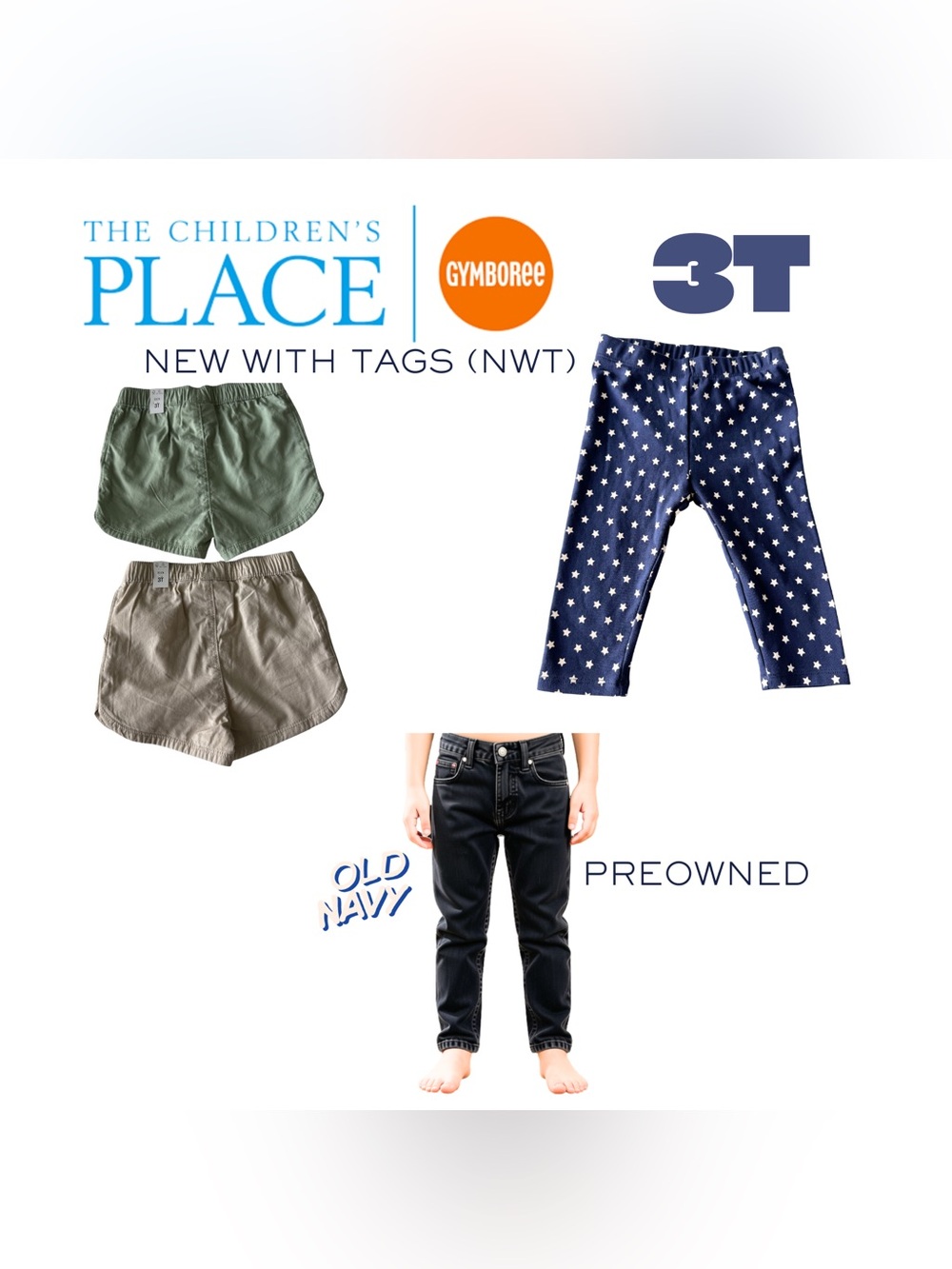 NWT 3T Gymboree Star Leggings + 2 Pairs Children’s Place Shorts Green & Khaki